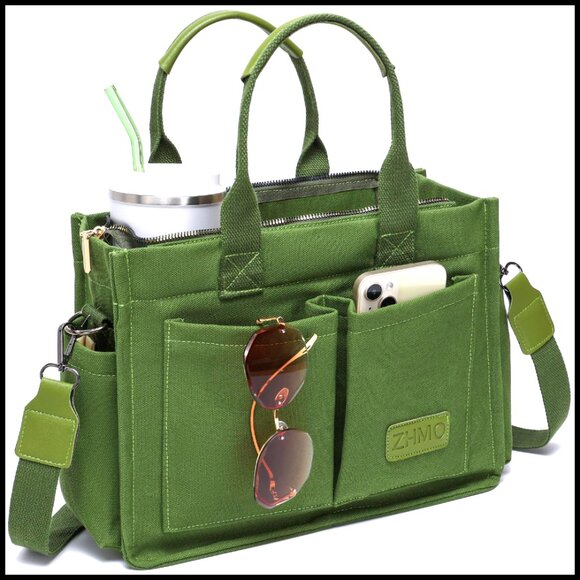 Large Canvas Tote Bag Crossbody Work Laptop Travel Purse Durable Versatile